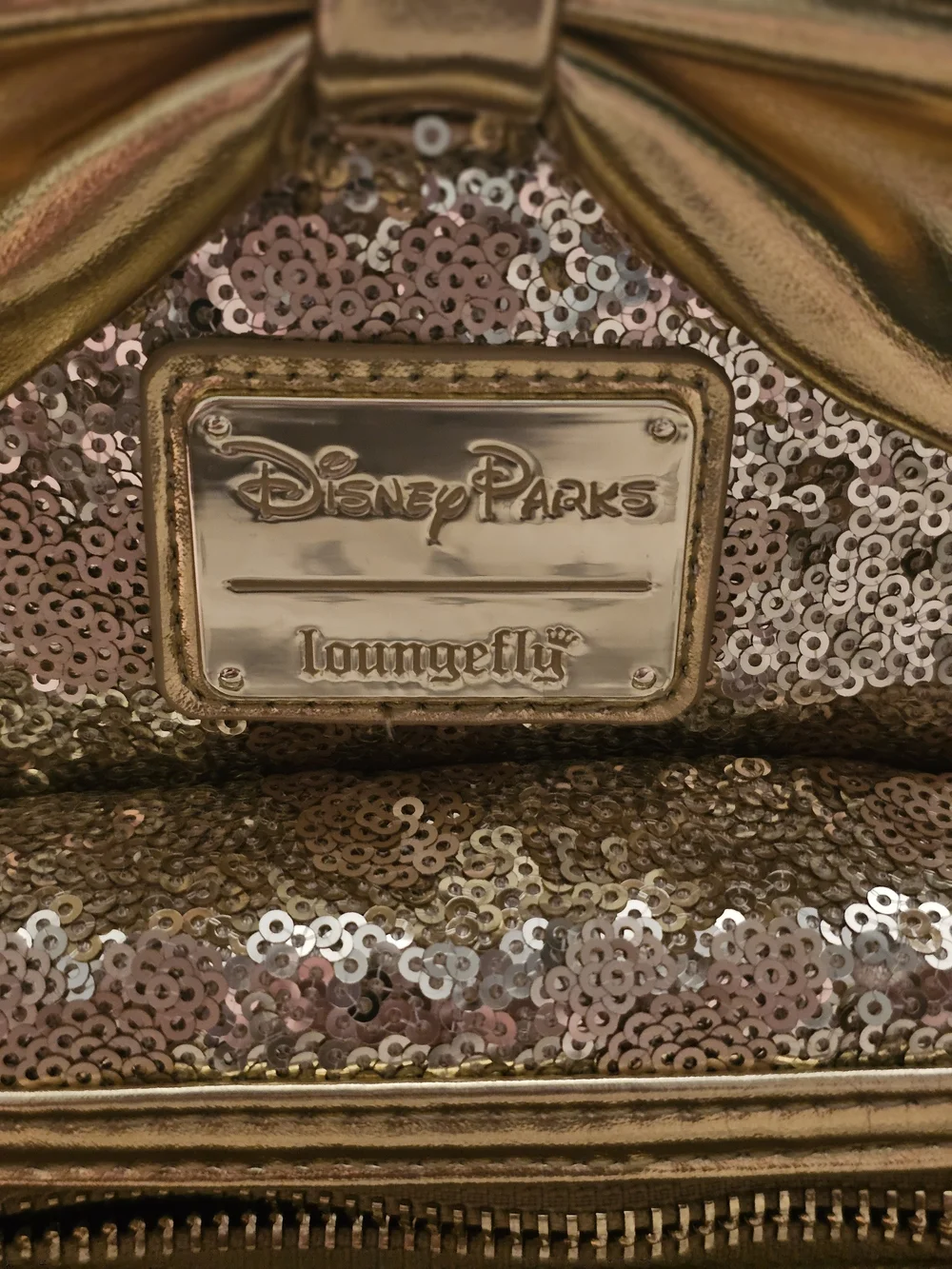 Disney Gold Sequin Minnie Ear Mini Backpack with Metallic Bow
